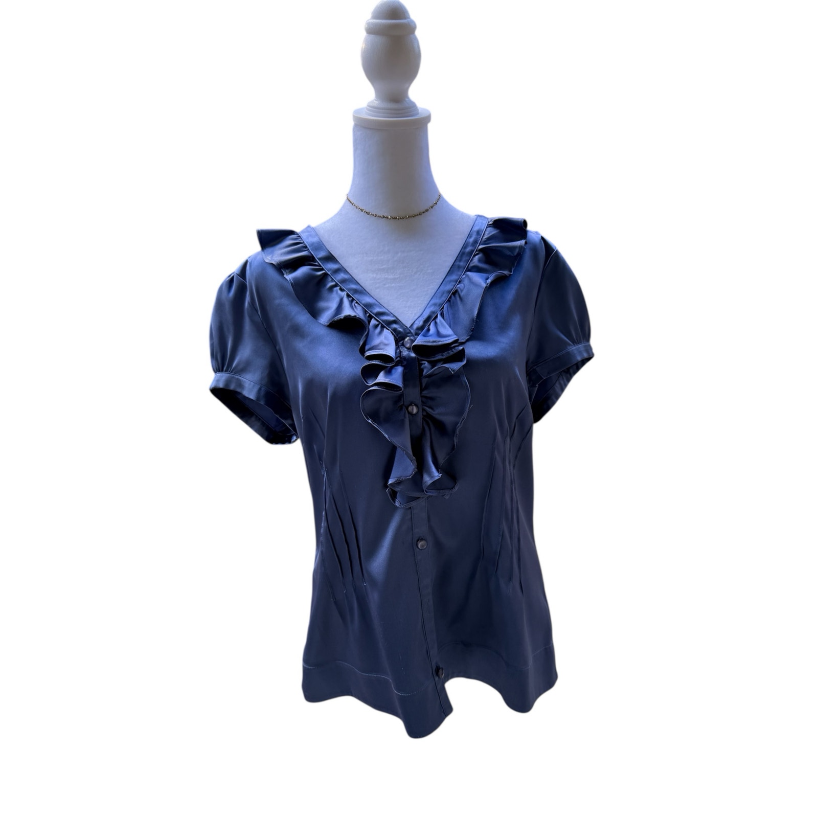 Madison Studio Women Navy Silky Blouse Medium French Top Fairy Coquette Boho